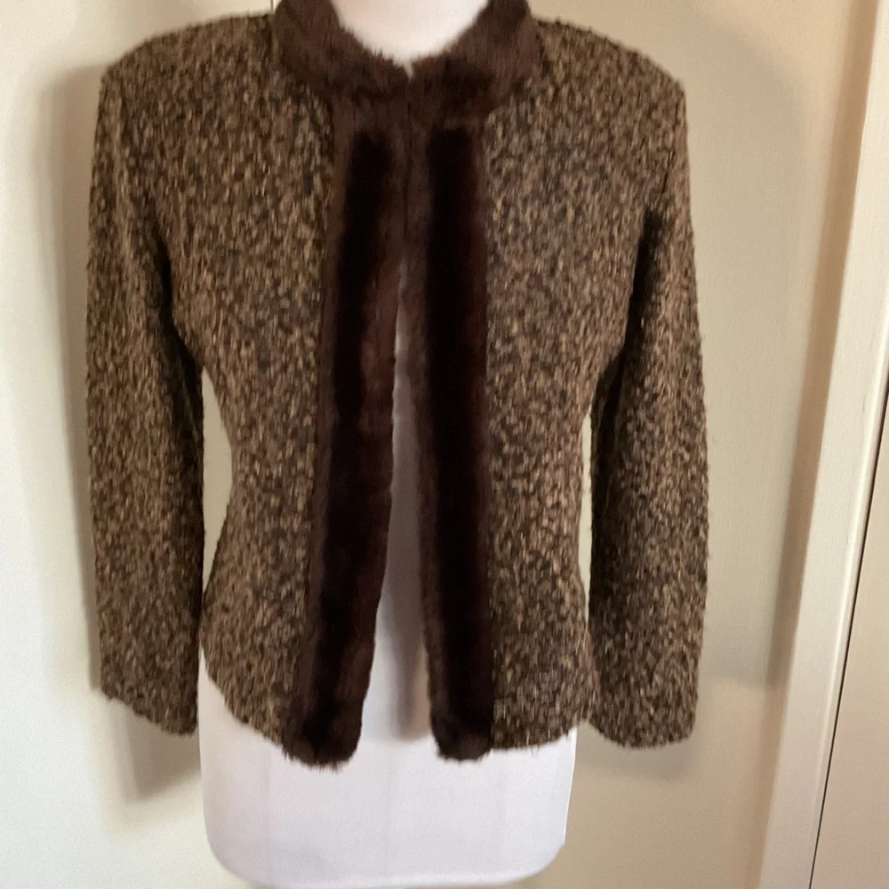 Rabbit Rabbit Rabbit Brown Bouclé Jacket with Faux Fur Trim - Picture 2 of 6
